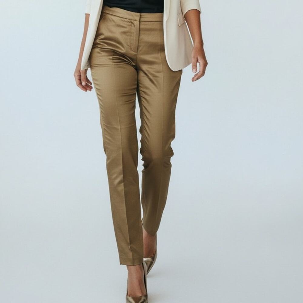 10 Connie Roberson Gold Silk Pants Flat Front Straight Leg Evening Trousers